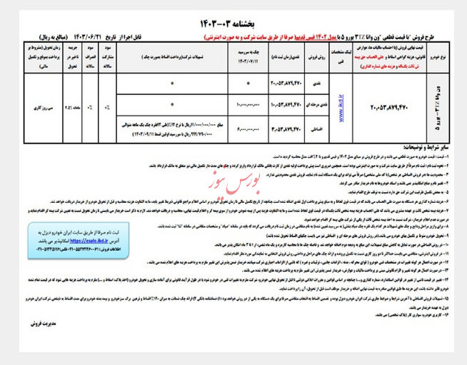 طرح فروش نقدی و اقساطی ون وانا ایران‌خودرو دیزل با قیمت قطعی و تحویل/ 20 شهریور ساعت 20